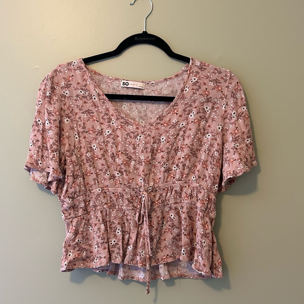 SO Pink and White Smocked Crop Blouse